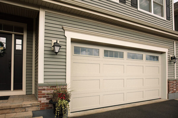 Shaker-Flat XL, 16' x 8', Desert Sand, 4 vertical lite Orion windows garage door ideas, garage door with window ideas